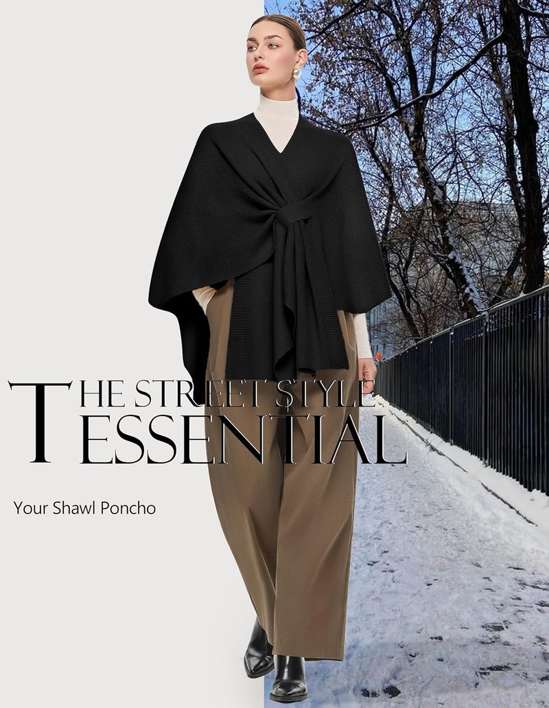 Puli Women's Elegant Shawl Wraps Soft Open Front Poncho Sweater for Spring Fall Winter - Image 2